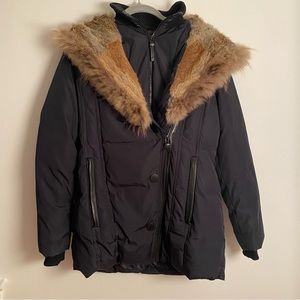 Atelier Noir Dark Navy Down Coat with Real Fur Hood